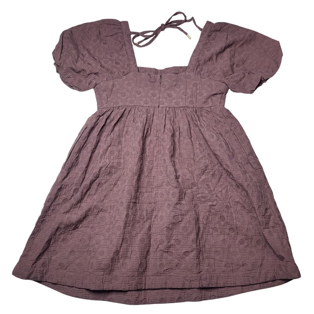 Madewell Floral Quilted Puff Sleeve Mini Dress Purple Jacquard Square Neck Large - Picture 4 of 10